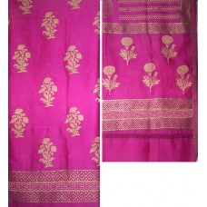 Chanderi Silk Block Print Fabric & Dupatta Magenta Set